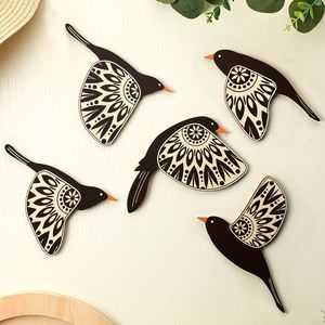 5 Pcs Wooden Bird Wall Art Wood Flying Birds Wall Decor Rustic Folk Art😽